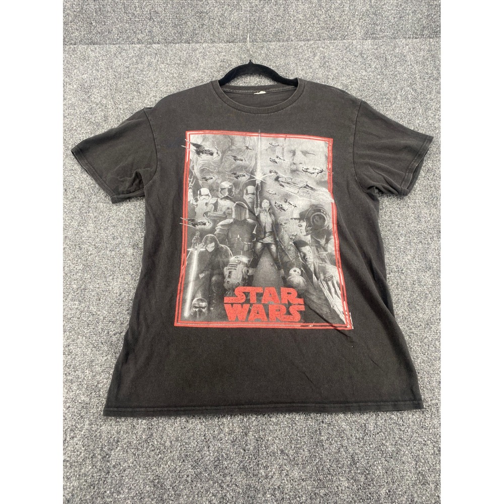Star Wars Graphic T-Shirt Mens Small Faded Black Character Collage Short Sleeve